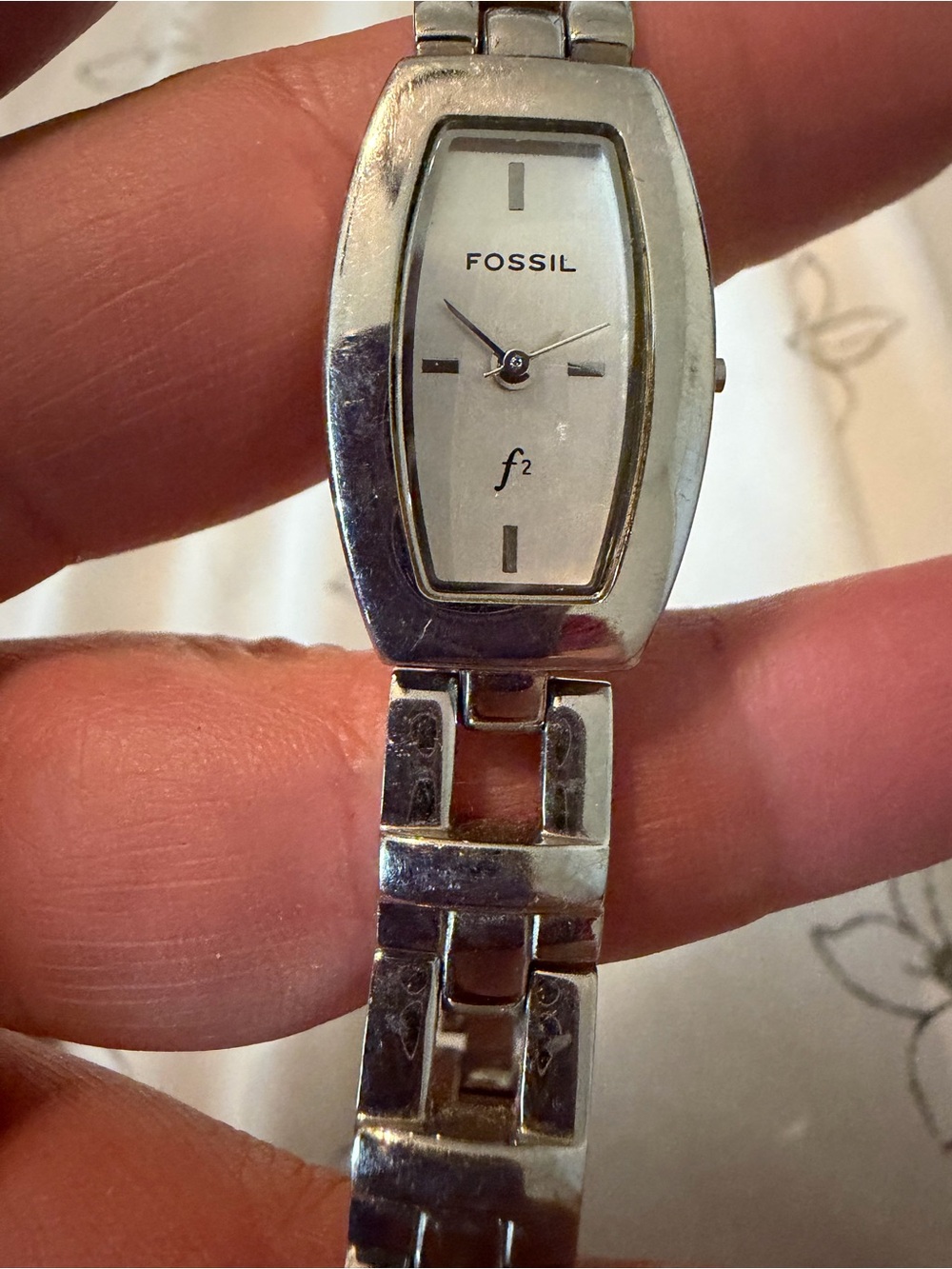 Fossil Silver Tone Women's Bracelet Watch with Rectangular Dial